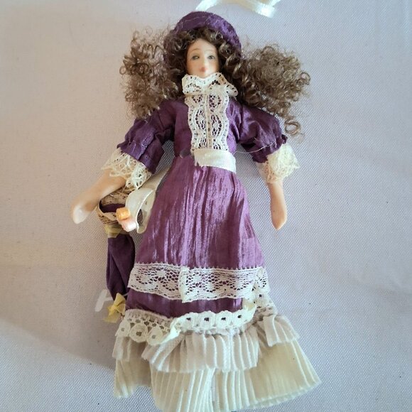 Lot of 5 Purple Ornaments, Including Ceramic Doll - Picture 2 of 10